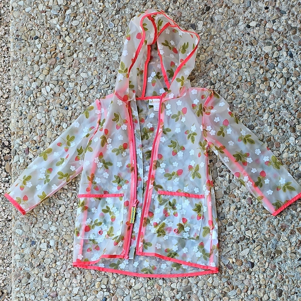 Cat & Jack Girls Clear Floral Hooded Raincoat with Pink Trim